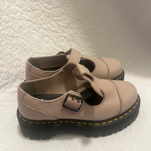 Dr. Martens Shoes - Dr. Martens Bethan Pisa Leather Platform Mary Janes, color taupe, Size 6